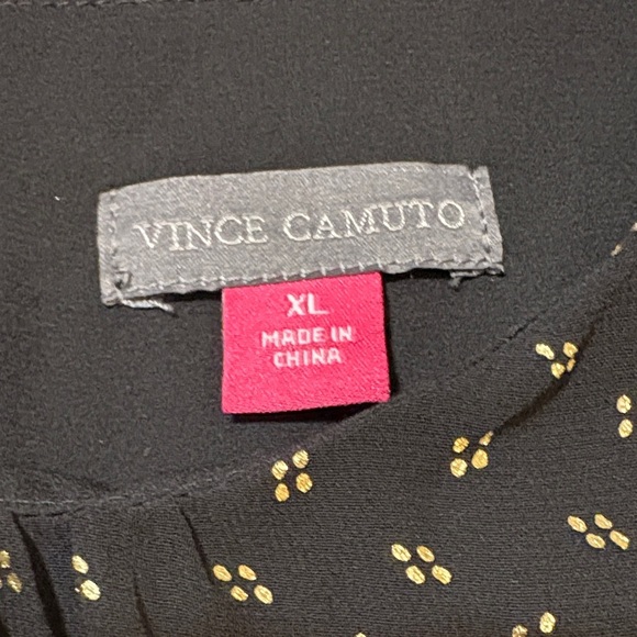 NWT Vince Camuto Black/Gold Women's Lined Blouse/Sheer Sleeves Size XL - Picture 3 of 8